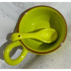 Cute TAG ceramic glazed condiment serving bowl & spoon - bright green